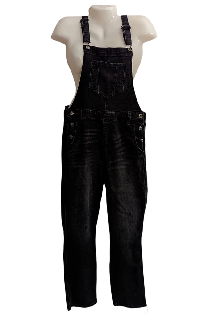 Old Navy Faded Denim Black Straight Leg Jean Overalls Fall Winter Regular 14